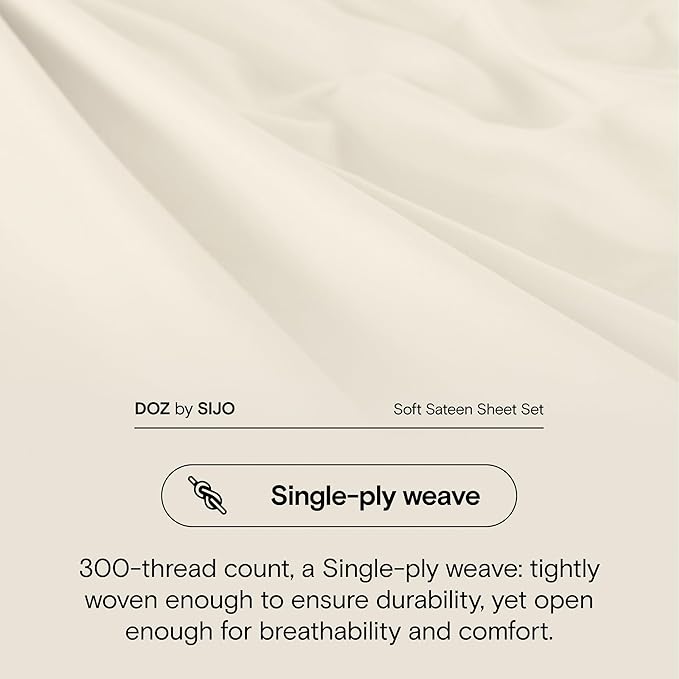DOZ 100% Long Staple Cotton Duvet Cover Set, Soft Sateen Weave, Smooth, Breathable, Hotel Comfort, 90"x90", 8 Loops, 3pc – 2 Pillowcases 1 Duvet Cover (Ivory, Full/Queen)
