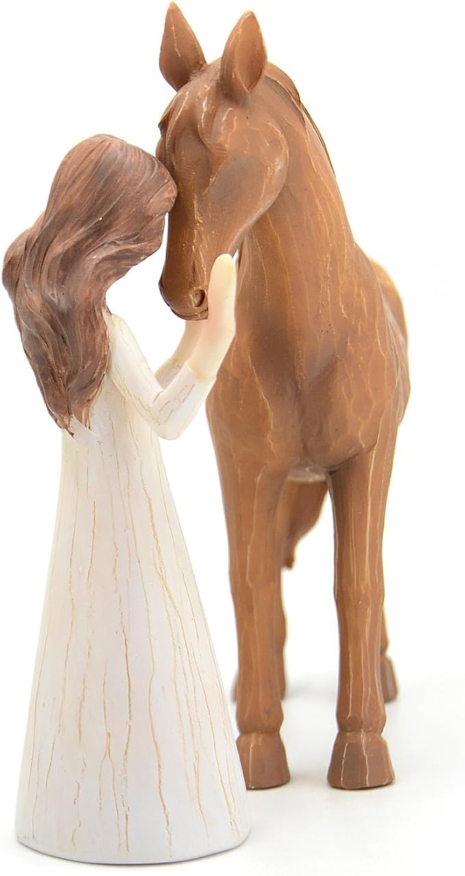 Horse Gifts for Girls Women - Girl Embraces Horses Figurine Gifts for Horse Lovers Women Sculpted Hand-Painted Resin Decor Cowgirl Equestrian Gifts Stuff