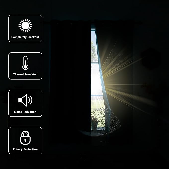 KOUFALL Elegant Luxury Curtains for Living Room,Gold Grommet Room Darkening Blackout Drapes for Bedroom Sliding Glass Patio Door,Set of 2 Panels,102 Inches Long