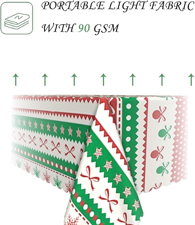 54x78 Inch Christmas Theme Rectangle Tablecloth Snowflake Decorative Ball Vintage Stripe Table Cloth Washable Durable Table Cover for Kitchen Dining Banquet Ugly Christmas Sweater Party Decor