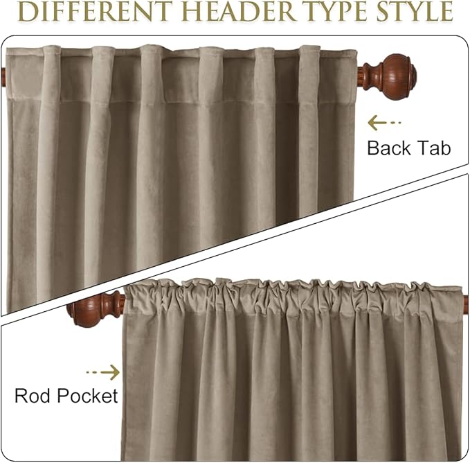 StangH Back Tab Camel Beige Velvet Curtains Room Darkening Privacy Panels for Living Room Sliding Door, Elegant Home Decoration for Nursery Kids/Study Room, W62 x L84, 2 Panels