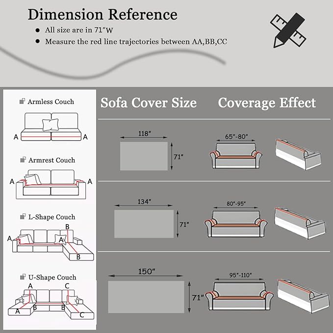 DREAMINGO Couch Cover Reversible Chenille 3 Seat Sofa Covers for Dogs Pets Beige Grey Couch Protector for 3 Cushion Couch Sofa Vertical Stripe Jacquard Sofa Slipcover Sectional, 71"x134"