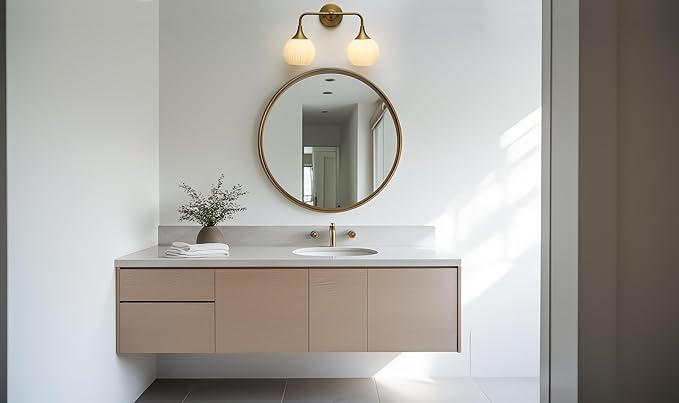 PERMO Double Sconce Antique 2 Light Sconces Vintage Vanity Light with Milk White Ribbed Globe Glass Shade for Bathroom Mirror Makeup Living Room Bedroom