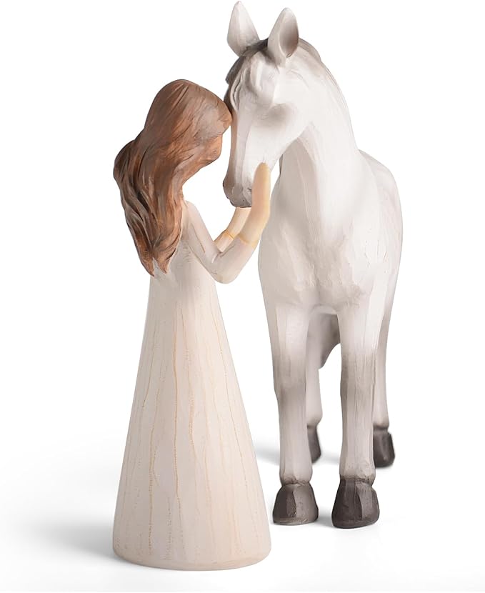 Horse Gifts for Girls Women - Girl Embraces Horses Figurine Gifts for Horse Lovers Women Sculpted Hand-Painted Resin Horses Stuff Cowgirl Equestrian Decor