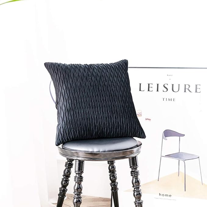 Black Striped Decorative Pillow Covers: 2 Pack 16x16 Inch Original Velvet Square Throw Pillow Cases for Farmhouse Couch
