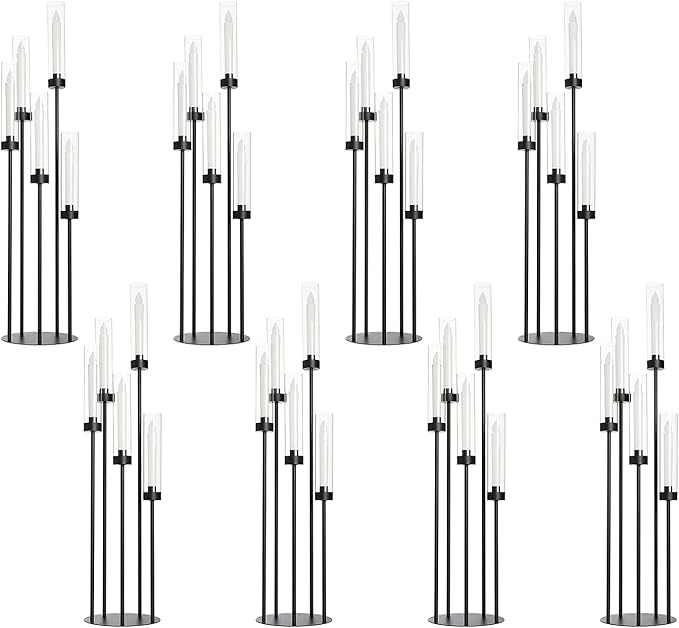 39.8''Matte Black Candle Holder with Acrylic Shades Tall 5 Arm Candelabra Black Table Centerpiece 8PCS for Wedding Living Dining Room Fireplace Decoration Fit 0.98''LED Taper Candle