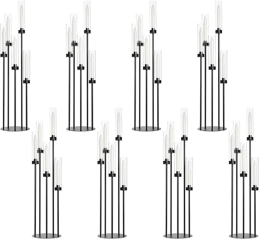 39.8''Matte Black Candle Holder with Acrylic Shades Tall 5 Arm Candelabra Black Table Centerpiece 8PCS for Wedding Living Dining Room Fireplace Decoration Fit 0.98''LED Taper Candle