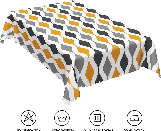 70x120inches Mid Century Tablecloth Orange Grey Geometric Stripes Rectangle Table Cloth Oil Proof and Wrinkle Resistant Table Cover for Dining Room Home Kitchen Cafe Indoor Outdoor Party Decor
