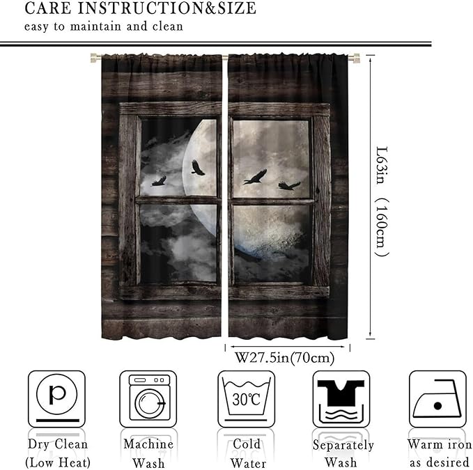 Gothic Halloween Blackout Window Curtains, Black Birds Crow Dark Print Window Drapes, for Home Kids Boys Bedroom Living Room 27.5(W)*63(L) 2 Panels