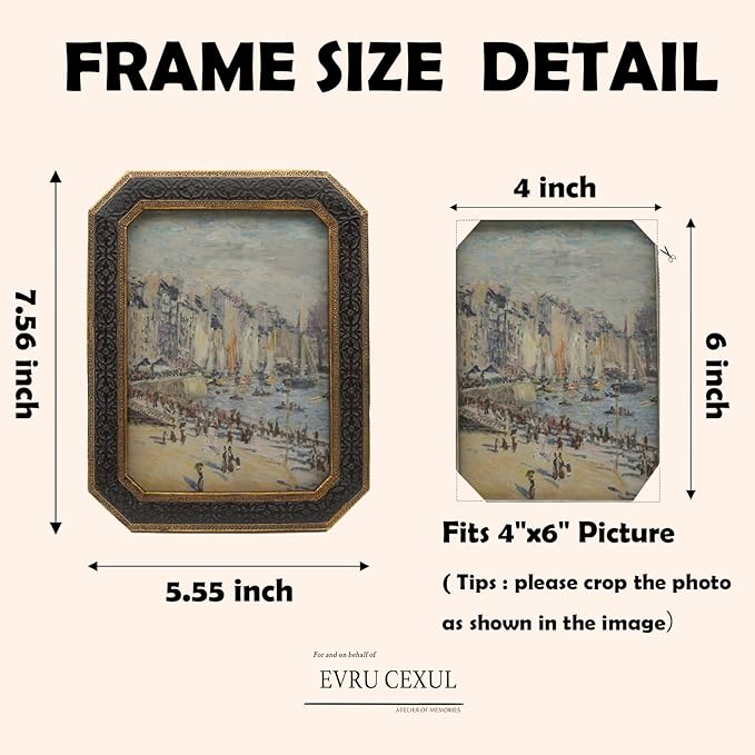 4x6 Vintage Picture Frame - Antique Bronze Gold Frame 4x6, Ornate Frames 4 X 6 With Glass Front For Tabletop Photo Display And Wall Hanging, Victorian Poster Frame 4 By 6 Vintage Wall Decor