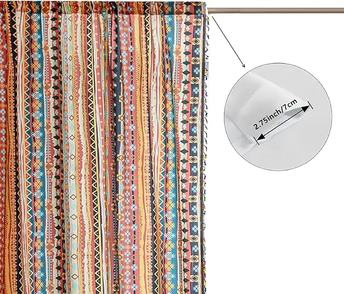 Boho Curtains Geometric Light Filtering Semi-Blackout Window Curtains 72 Inches Long Rod Pocket Drapes for Living Room 2 Panels-Vintage Red