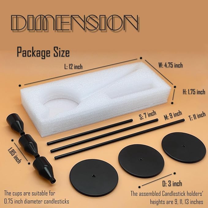 3Pcs Matte Black Candlestick Holders Set Fit 3/4" Tall Taper Candle Home Decorative Table Centerpieces for Family Dinning, Party Decoration