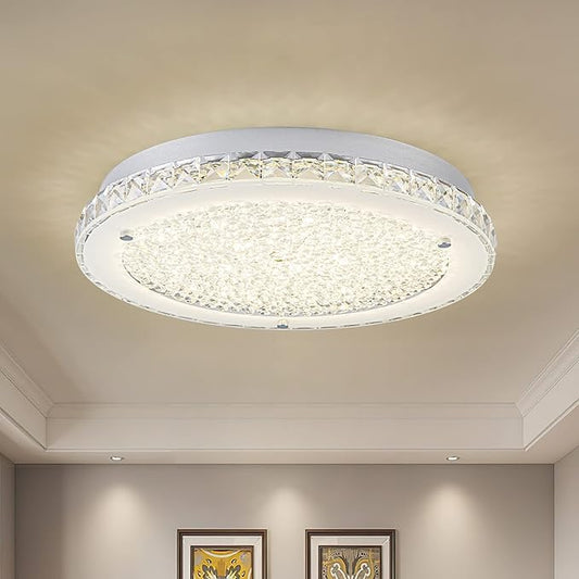 Crystal Ceiling Light Fixture LED Crystal Flush Mount Ceiling Light 4000K Dimmable Semi Flush Mount for Hallway Bedroom Laundry Bathroom Round 24W 2640LM 14"