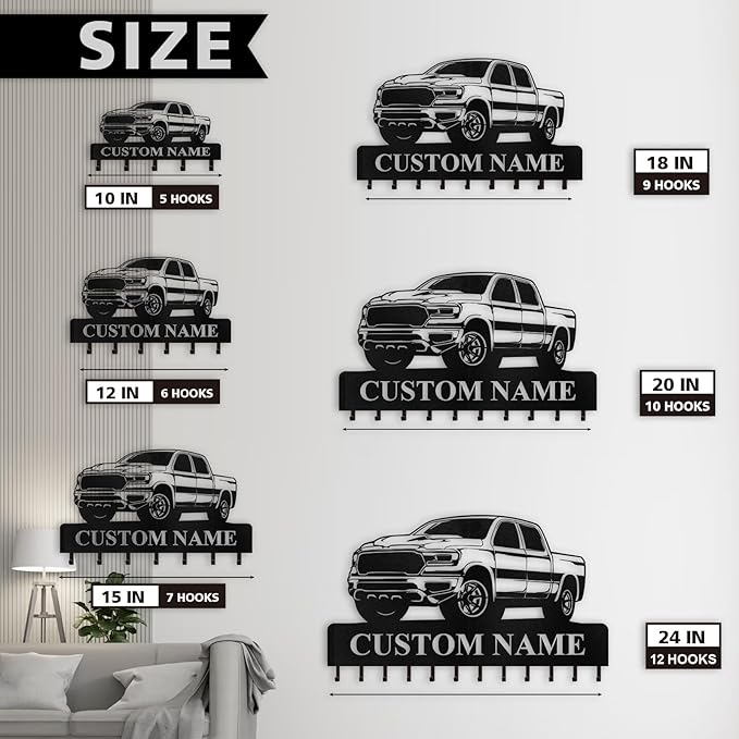 Personalized Key Holder Wall Mount - Custom Car Key Holder for Wall, Metal Coat Rack Hook Organizer, Wall Metal Decor for Living Room Hallway Office, Home Decor, Housewarming Gifts