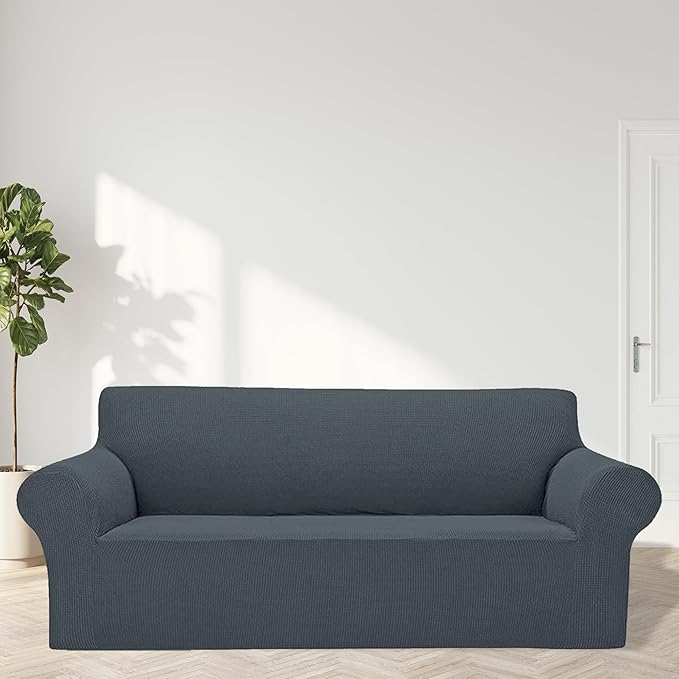 Cupuamon 2025 New Stretch Sofa Slipcovers Couch Cover for 3 Cushion Furniture Protector Sofa Covers with Elastic Bottom Jacquard Fabric Small Checks for Pets, Kids -Sofa, Grey