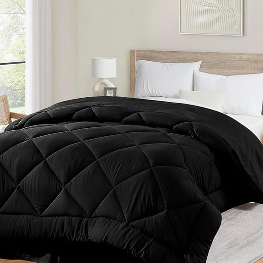 Cozynight Soft Super King Comforter Duvet Insert-Lightweight Down Alternative Comforter with Corner Tabs-Fluffy & Breathable & Machine Washable Diamond Stitching (Black,120"x120")
