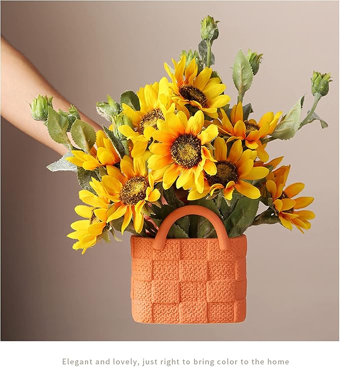 Ceramic Vase, Small Modern Flower Vase for Home Decor, Handbag Collection Creative Ceramic Floral Vases for Centerpieces, Flower Arrangement Decoration Shooting Props (Orange)