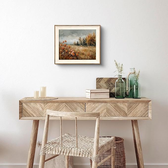 XOCUUI Autumn Landscape Painting Wildflower Fall Canvas Poster Art Print Vintage Rustic Wall Art Retro Farmhouse Wall Decor Aesthetic 8x10inch Unframed