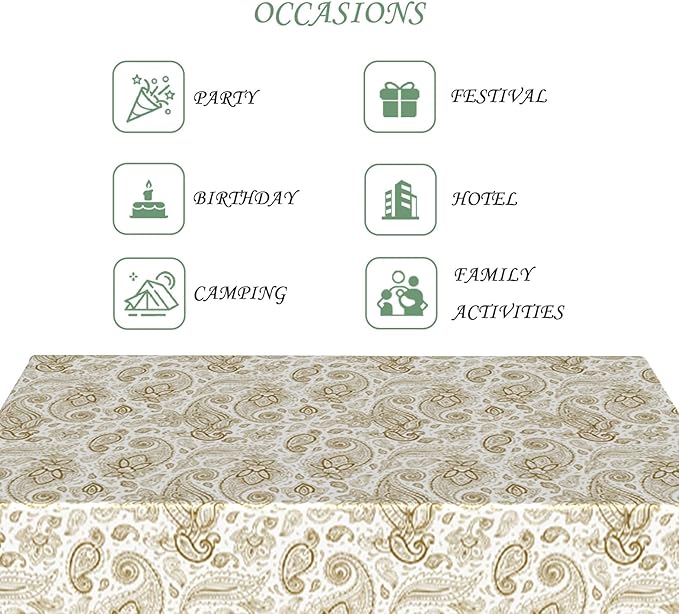 60x120 Inch Vintage Paisley Rectangular Tablecloth White Golden Boho Art Table Cloth Bohemian Washable Durable Table Cover for Dining Banquet Garden Patio Decor
