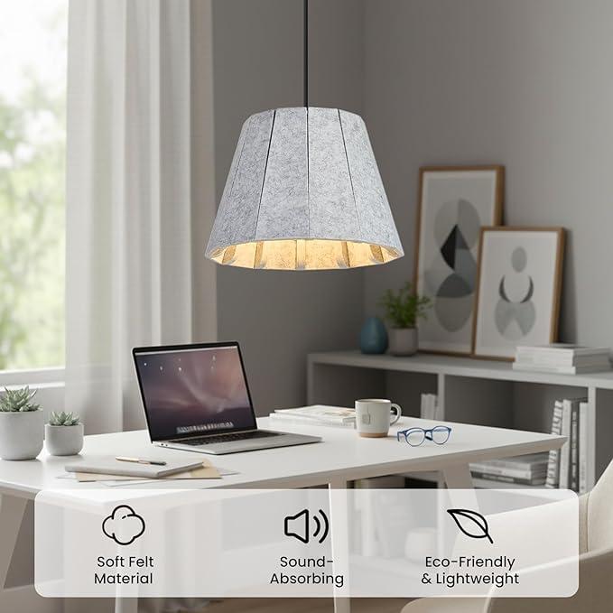 Pendant Light with Felt Lampshade, Modern Hanging Lamp Fixture, DIY Acoustic Pendant Light Chandeliers for Kitchen Island, Living Room, Dining Room, Bedroom, Office (D15.7"x11")