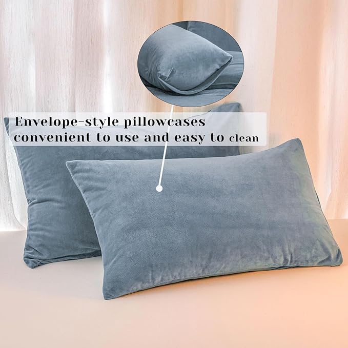 Velvet Comforter Set Queen/Full Size, Grey Blue Fluffy Velvet 3 Piece, Soft Breathable Luxury Winter Warm Bedding Sets, with 1 Cozy Comforter, 2 Pillow Shams
