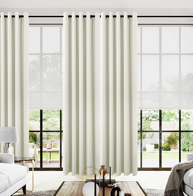 KOUFALL Drapes for Living Room,Half Blackout 72 Inch Wide 96 Inches Long Curtains 2 Panel Set with Rings Top,Natural Linen Color