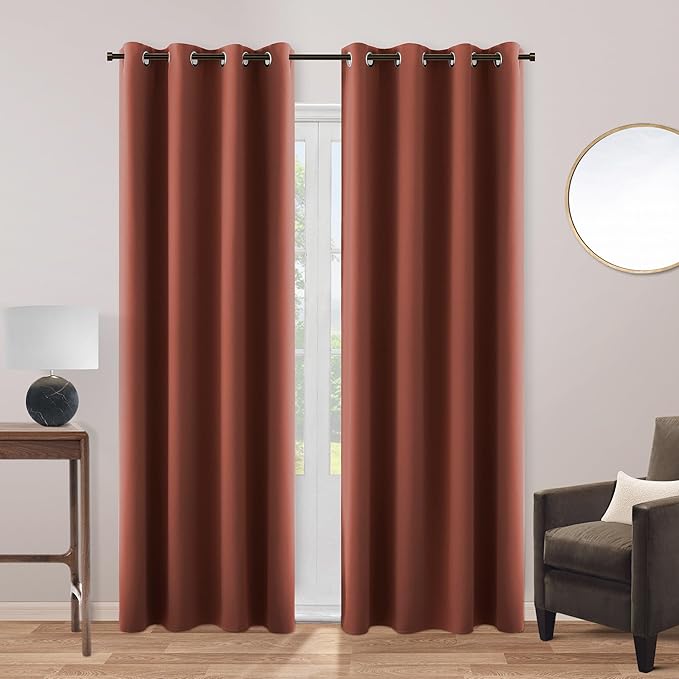 KOUFALL Decorative Blackout Curtains for Bedroom Sliding Glass Door 2 Panels,Boho Earth Tone Curtains for Living Room Decor,90 Inches Long Length,Rust Terracotta