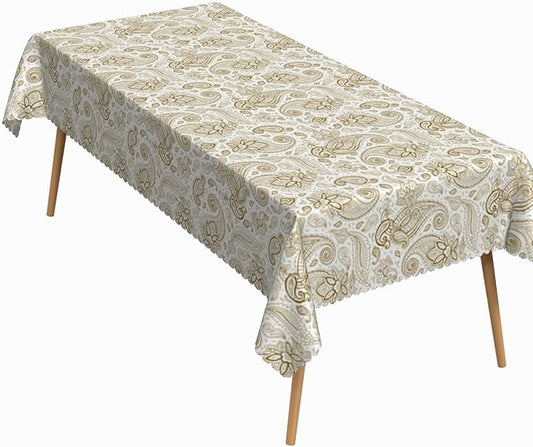54x70 Inch Vintage Paisley Rectangular Tablecloth White Golden Boho Art Table Cloth Bohemian Washable Durable Table Cover for Dining Banquet Garden Patio Decor