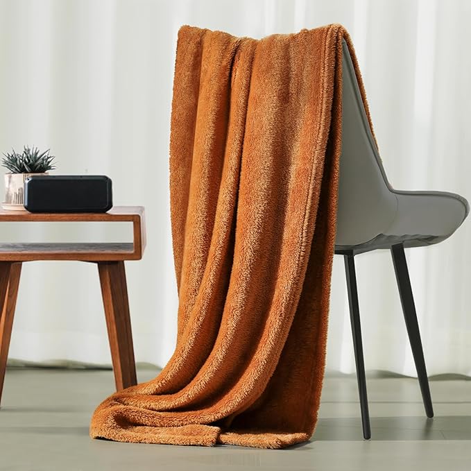 Plush Fleece Throw Blanket for Couch and Bed, Fluffy Fuzzy Cozy Soft Blankets All Season Use (50x60 Inches,Burnt Orange)