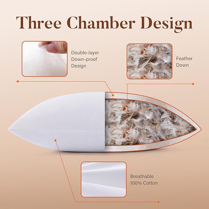 26x26 Euro Pillow Inserts Pack of 2, Decorative Feather Down Pillows with 100% Cotton Cover,Throw Pillow for Bed, Couch and Sofa.
