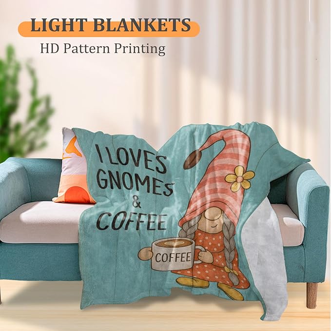 Cute Gnome Blanket, Coffee Rustic Style 50 x 40 Inch Flannel Throw Blanket, Gifts for Women Kids, Lightweight Cozy Warm Blankets for Sofa Travel Home Decor