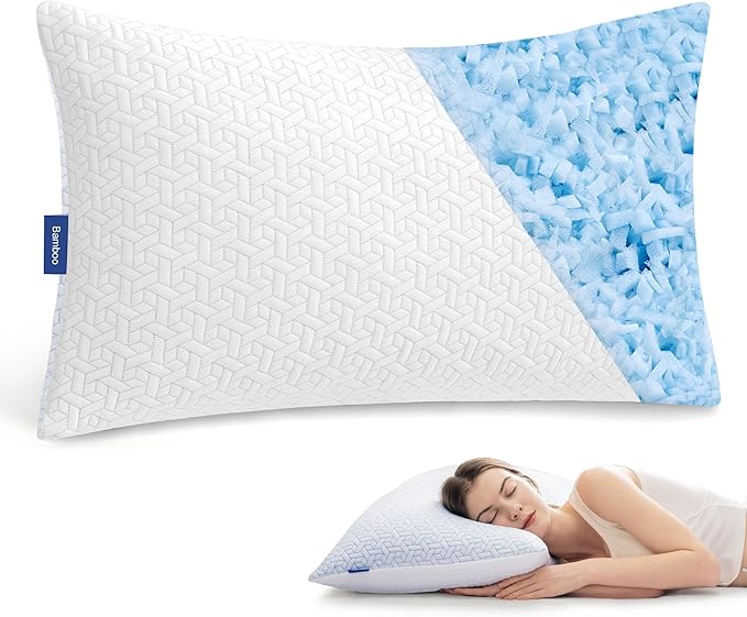 puredown® Cooling Shredded Memory Foam Standard Size Pillow for Side,Soft Adjustable Foams Pillow,Back and Stomach Sleepers, 1 Pack,20x26In