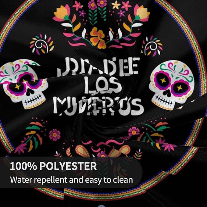 Mexican Round Tablecloth, Traditional Colorful Skull Floral Dia De Los Muertos Azulejo Mosaic Mexico Water Resisitant Table Cover for Dining Kitchen Living Room Home Party Holiday Decor 60 inch Round