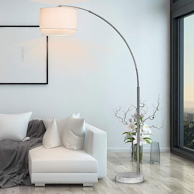 Major-Q Modern 81" Arc Tall X-Large Living Room-Stand Up Arching Drum Shade Large Floor Lamp with Real Marble Base for Bedrooms-Corner Lamp for Office Lighting (White)