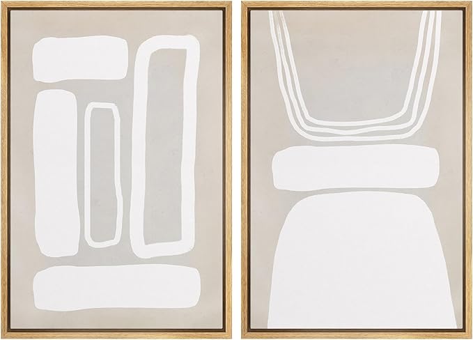 SIGNWIN Framed Canvas Print Wall Art Set Retro 1960s Geometric Figure Collage Abstract Shape Cozy Neutral Modern Art Decorative Nordic Multicolor for Living Room, Bedroom, Office - 16"x24"x2 Natural