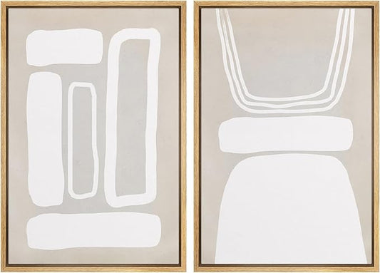 SIGNWIN Framed Canvas Print Wall Art Set Retro 1960s Geometric Figure Collage Abstract Shape Cozy Neutral Modern Art Decorative Nordic Multicolor for Living Room, Bedroom, Office - 16"x24"x2 Natural