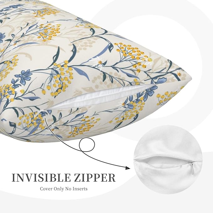 Spring Summer Seasonal Lumbar Pillow Covers 12x20 Inch Set of 2 Watercolor Blue Yellow Flower Throw Pillow Cover Vintage Plant Floral Pillowcase Cushion Cases for Home Couch Bed Sofa