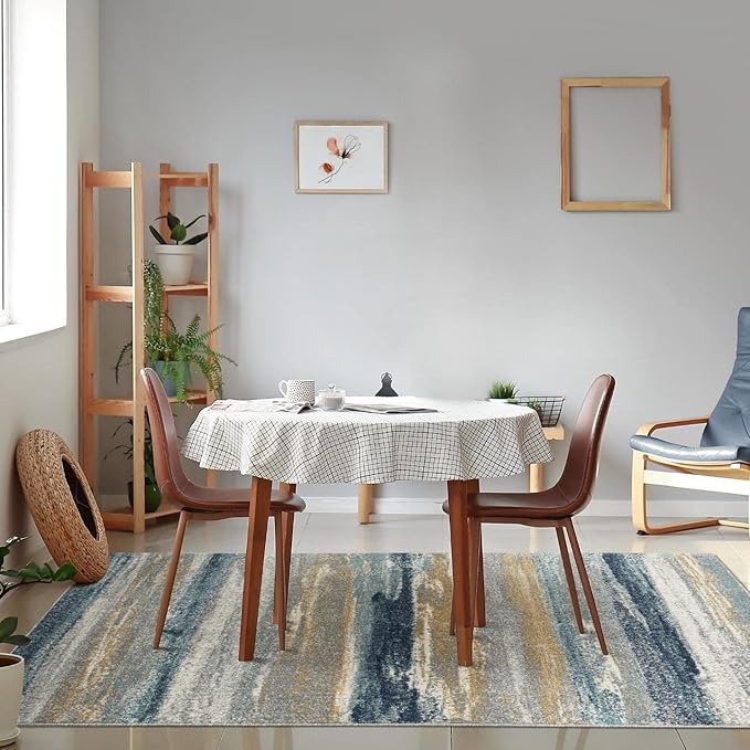 LUXE WEAVERS Rug Modern Area Rug Stain Resistant, Yellow and Blue/Size 6x9
