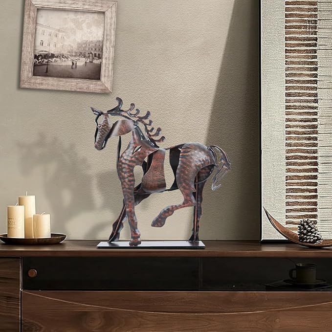 Rustic Horse Statue Western Home Decor, Metal Art Animal Sculptures Office Decoration, Handmade Horses Figurines Gifts for Women/Men