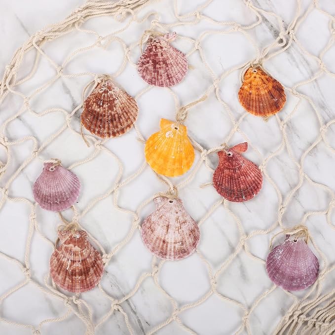 Fish Net Wall Decor with Shells - Fishing Net Decorative Nautical Mediterranean Style Cotton Photo Hanging Display Frame for Christmas Birthday Party Decorations Ornaments 79 x 40 Inch