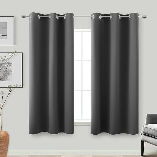 KOUFALL Black Out Curtains 48 Inch Long,Blackout Short Window Curtains 48 Inch Length for Bedroom Bathroom 2 Panels Set,Dark Grey