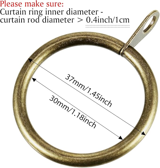 Shappy 40 Pack Metal Drapery Curtain Rod Rings with Eyelets Internal Diameter 1.18in Fits up to 0.79 in Rod Hanging Drape Sliding Eyelet Green Brass Rings for Window Door Shower Bathroom