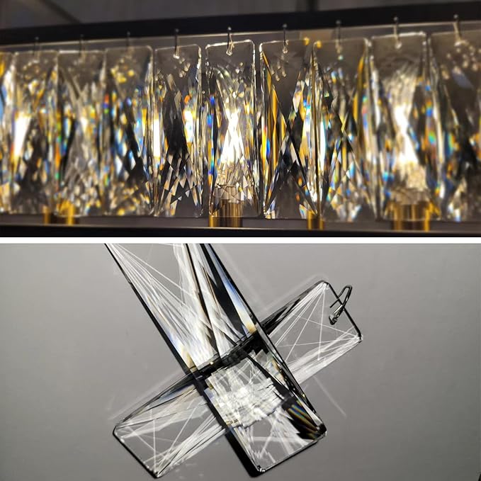 Vezzio Crystal Chandeliers for Dining Room Modern Crystal Chandelier 6-Light Rectangle Contemporary Pendant Light Fixture for Kitchen Island Bar L35 Inch