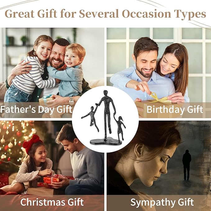 Sziqiqi Dad Birthday Gifts for Father - Dad Daughter Son Iron Statue Father Childs Love Sculpture Decoration for Fathers Day Wedding Christmas Figurine Memorial Gifts for Son Husband