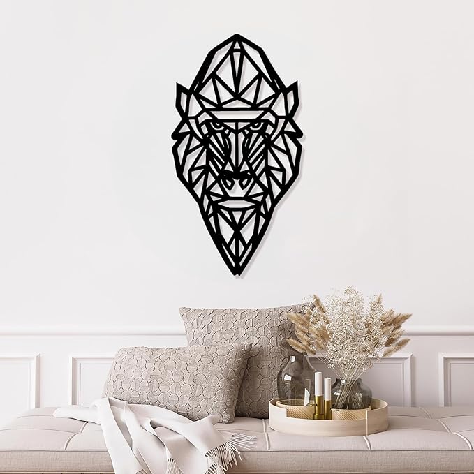 Geometric Animal Metal Wall Art – Modern Polygon Style Metal Wall Decor for Home, Living Room, or Office, Minimalist Wildlife Wall Sculpture, Black Steel Design (Style-2)