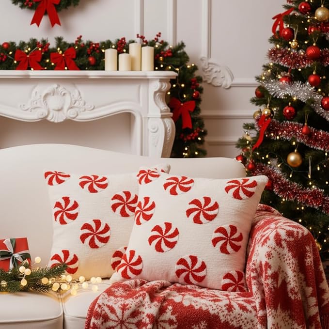 AYGXU Christmas Pillow Covers-Christmas Decor,2 Packs Candy Pillows 20 * 20in,Throw Pillows Covers for Bedroom Sofa Living Room