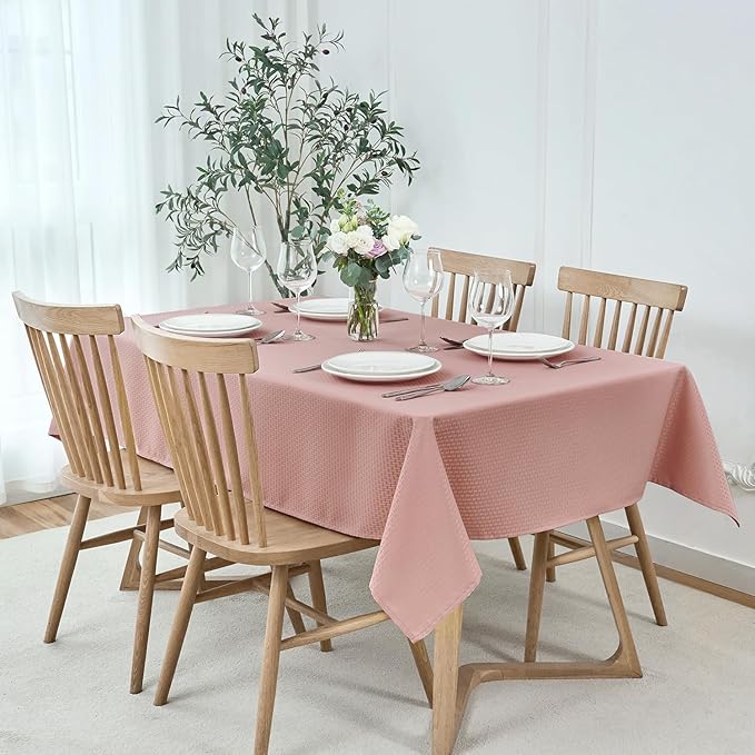 maxmill Tablecloth Weaved Texture Stain Resistant Waterproof, Wrinkle Resistant Washable Table Cloth, Fabric Table Cover for Dining Room, Indoor Outdoor Use, Rectangle 70 x 120 Inch, Pale Blush