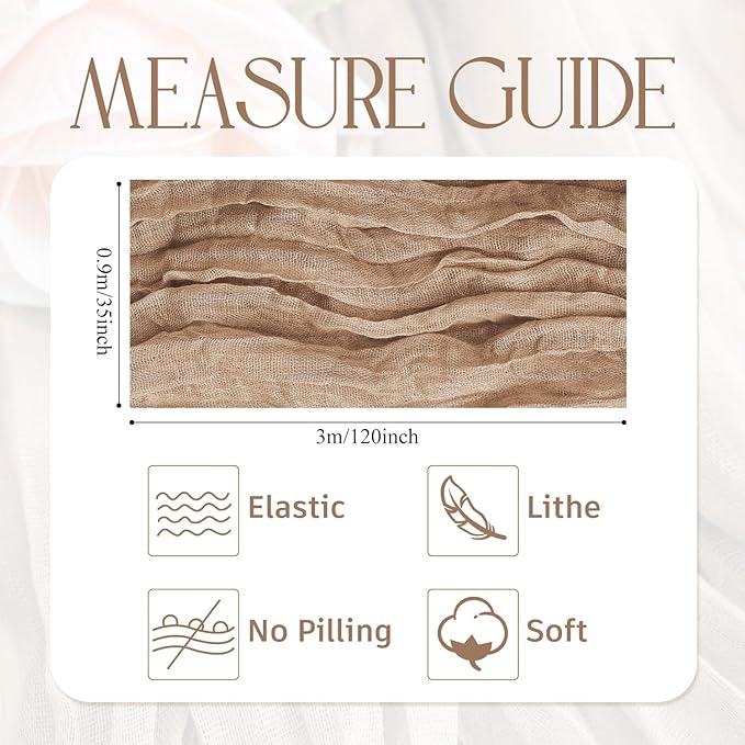 Wokceer Cheesecloth Table Runner 12Pack 10FT Nude Brown Christmas Gauze Cheese Cloth Table Runner for Party Rustic Sheer Table Runners for Baby Bridal Shower Wedding Easter Decor