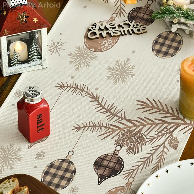 Artoid Mode Deer Snowflakes 210 GSM Merry Christmas Table Runner, Seasonal Winter Kitchen Dining Table Decoration for Home Party Decor 13x60 Inch