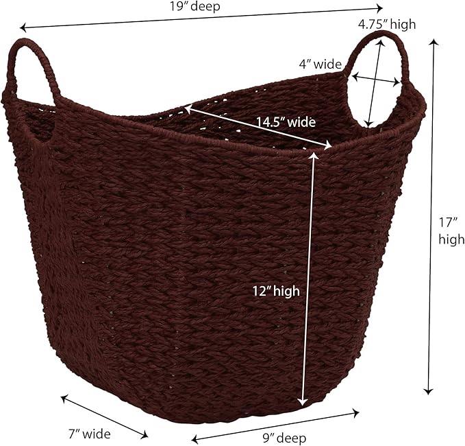 Household Essentials Paper Rope Basket with Handles, Natural Woven Woven Storage Basket, Great for Decoration or Organization